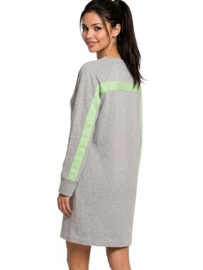 Athleta Round Trip Heathered Gray Lime Green Stripe Sweatshirt Dress Size M